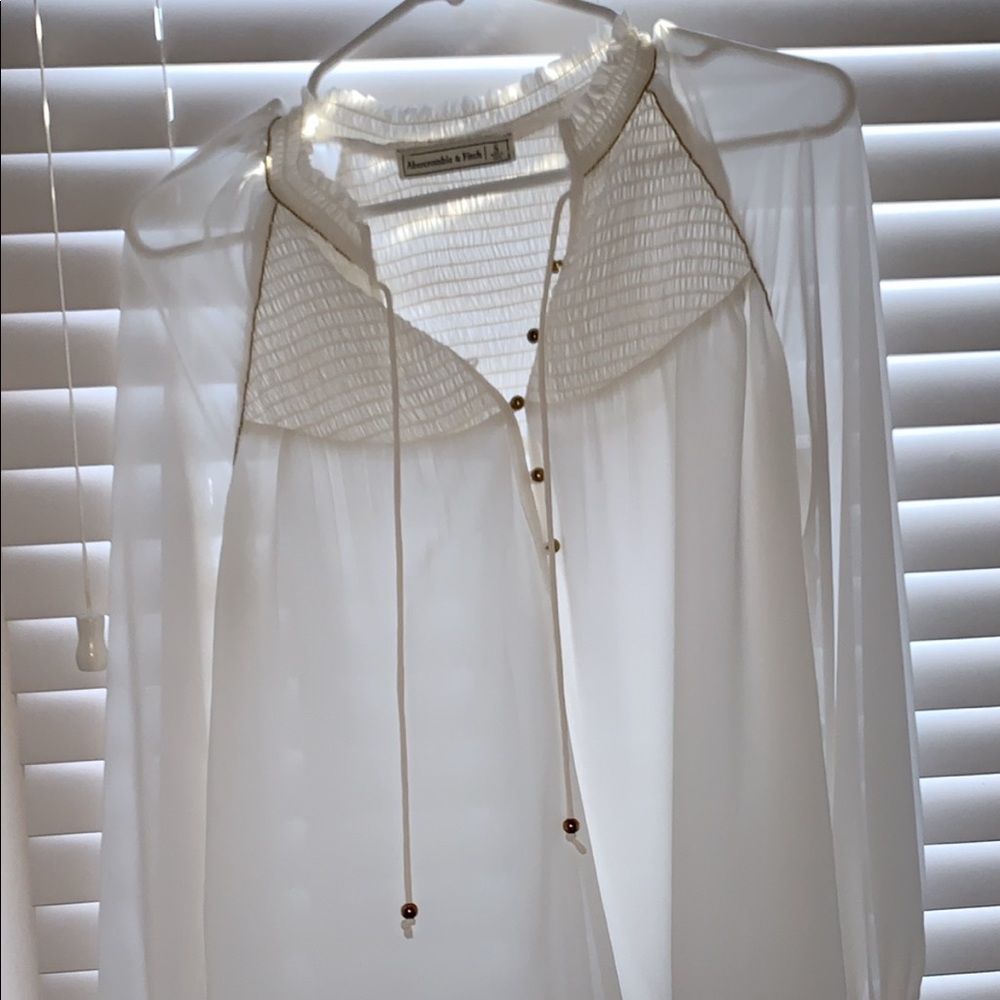 Abercrombie white button up sheer blouse